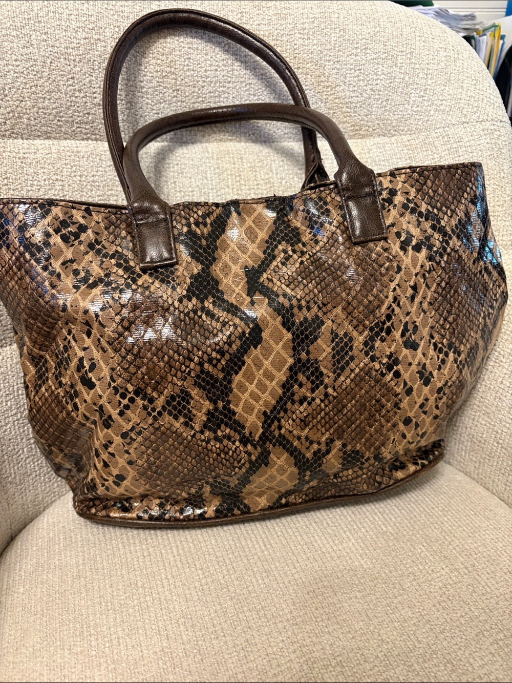 Chico's Brown and Black Snake-Print Tote